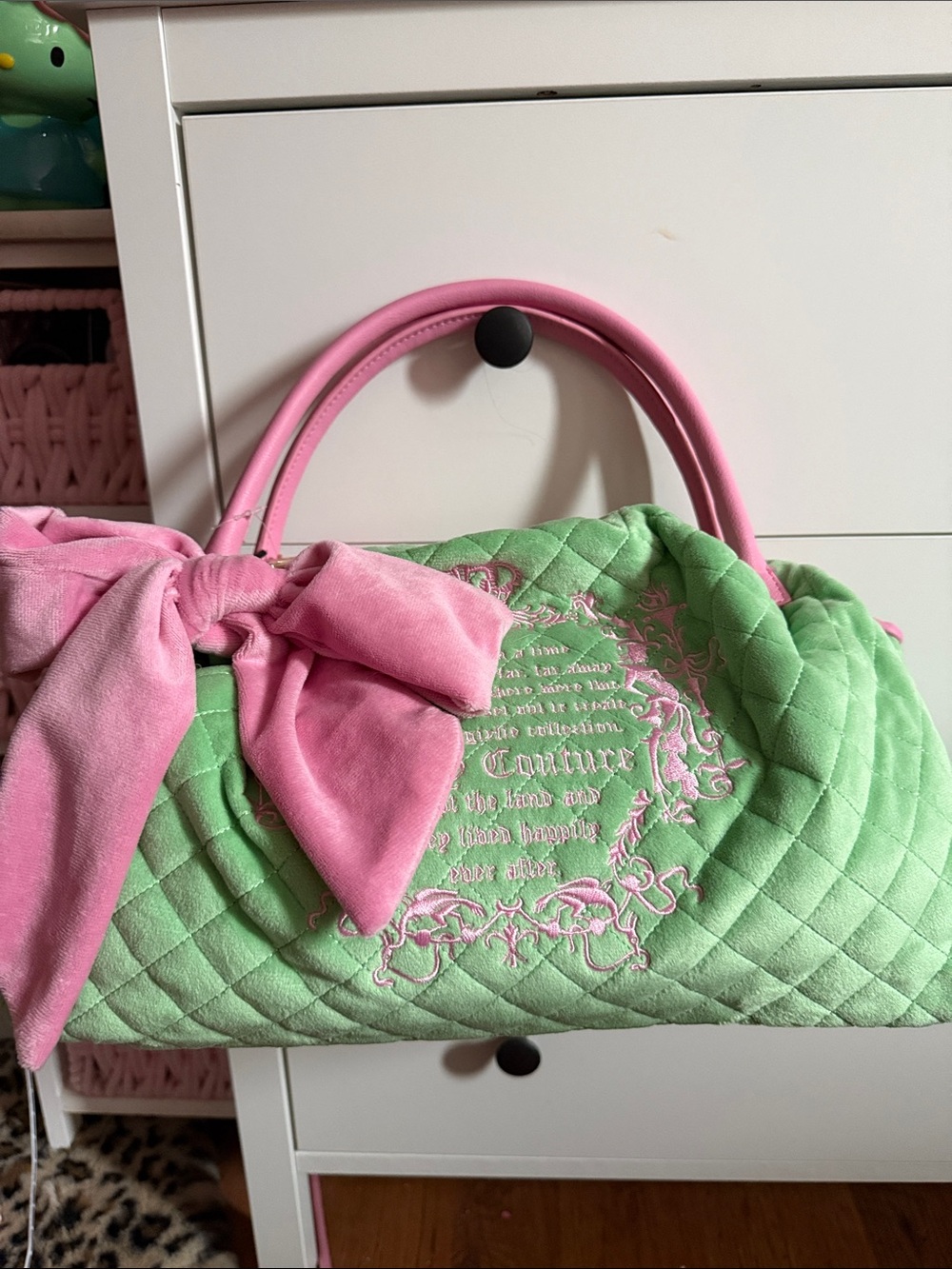 Juicy couture tales Quilted Green and Pink Bowler dumpling Handbag
